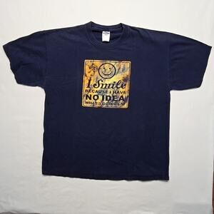 Vintage Funny Graphic Tee Jerzees Smile No Idea Navy Blue Mens XL T-shirt